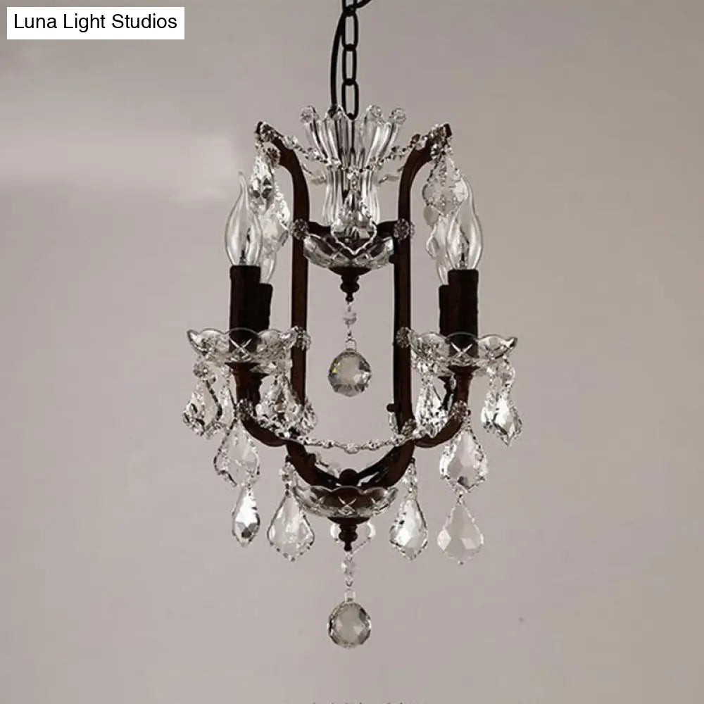 Vintage Crystal Draped Candle Chandelier Pendant Light In Rust