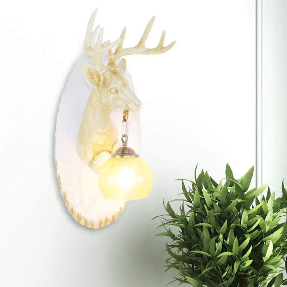 Vintage Deer Resin Sconce Lighting Wall Lamp With Globe Glass Shade - Right/Left Mount