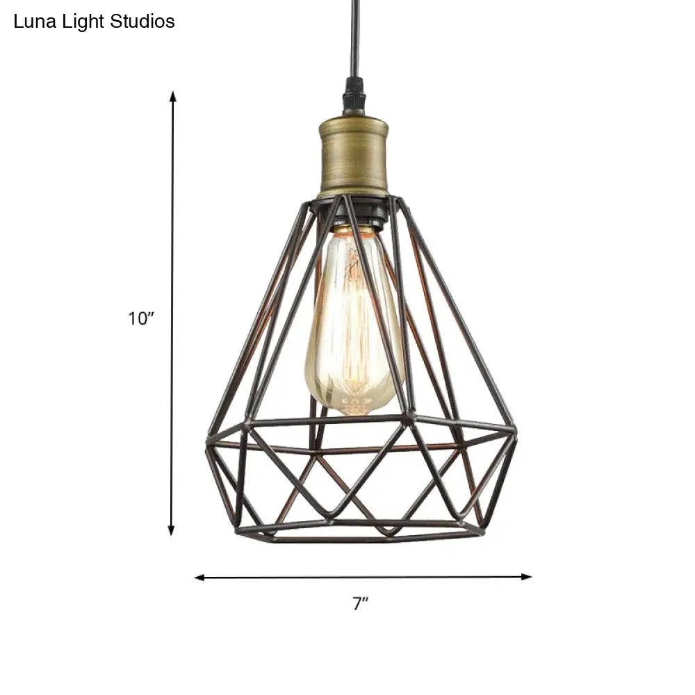 Vintage Diamond Caged Shade Pendant Light With Bronze Finish