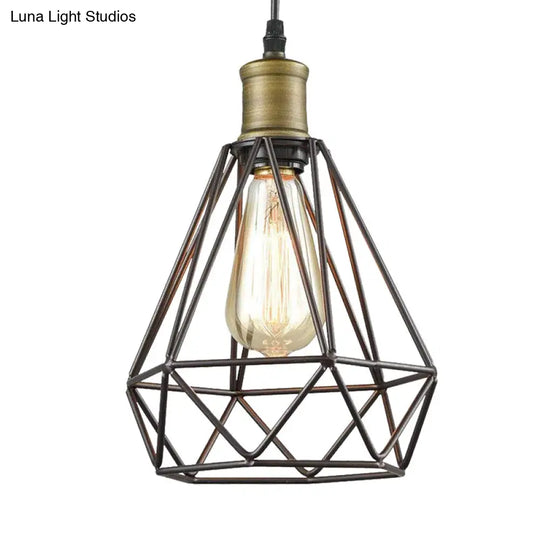 Vintage Diamond Caged Shade Pendant Light With Bronze Finish