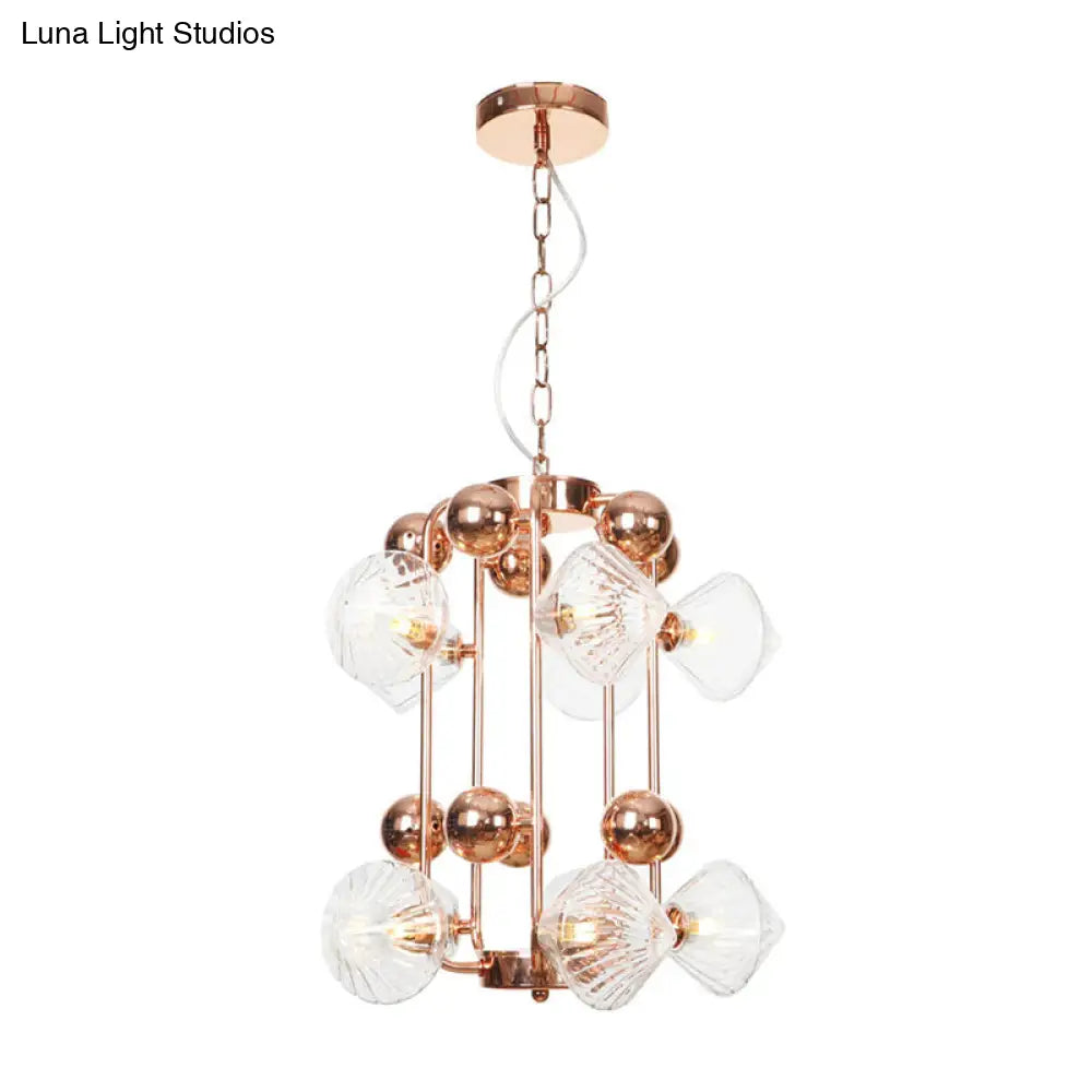 Diamond Vintage Glass Chandelier: Clear/Amber Ribbing 6/8/10 Bulbs Copper/Gold Finish Led Pendant