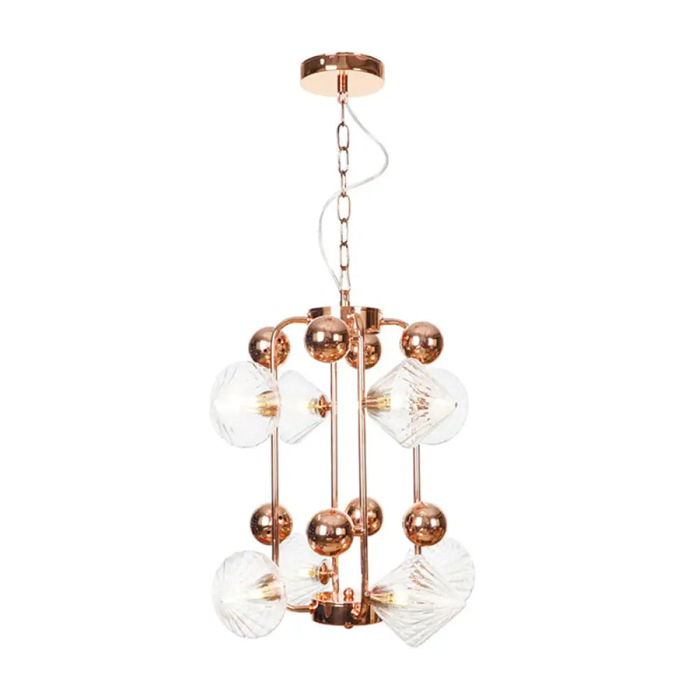 Vintage Diamond Chandelier With Ribbed Glass Shades - 6/8/10 Bulbs Copper/Gold Finish Led Pendant