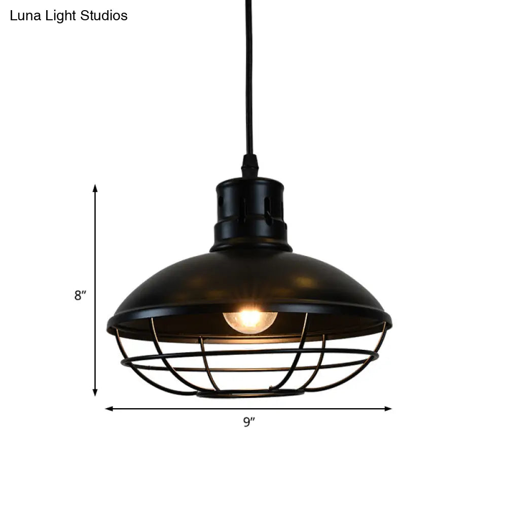 Vintage Dome Caged Pendant Lamp – Kitchen Island Black Hanging Light Fixture’