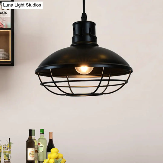 Vintage Dome Caged Pendant Lamp – Kitchen Island Black Hanging Light Fixture’