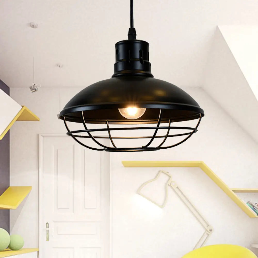 Vintage Dome Caged Pendant Lamp – Kitchen Island Black Hanging Light Fixture’
