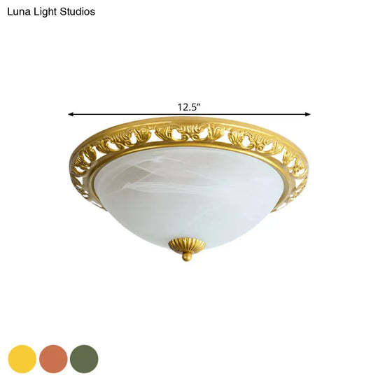 Vintage Dome Glass Flush Mount Ceiling Light Fixture - 2 Bulbs Brass/Bronze/Copper Finish 12.5/15