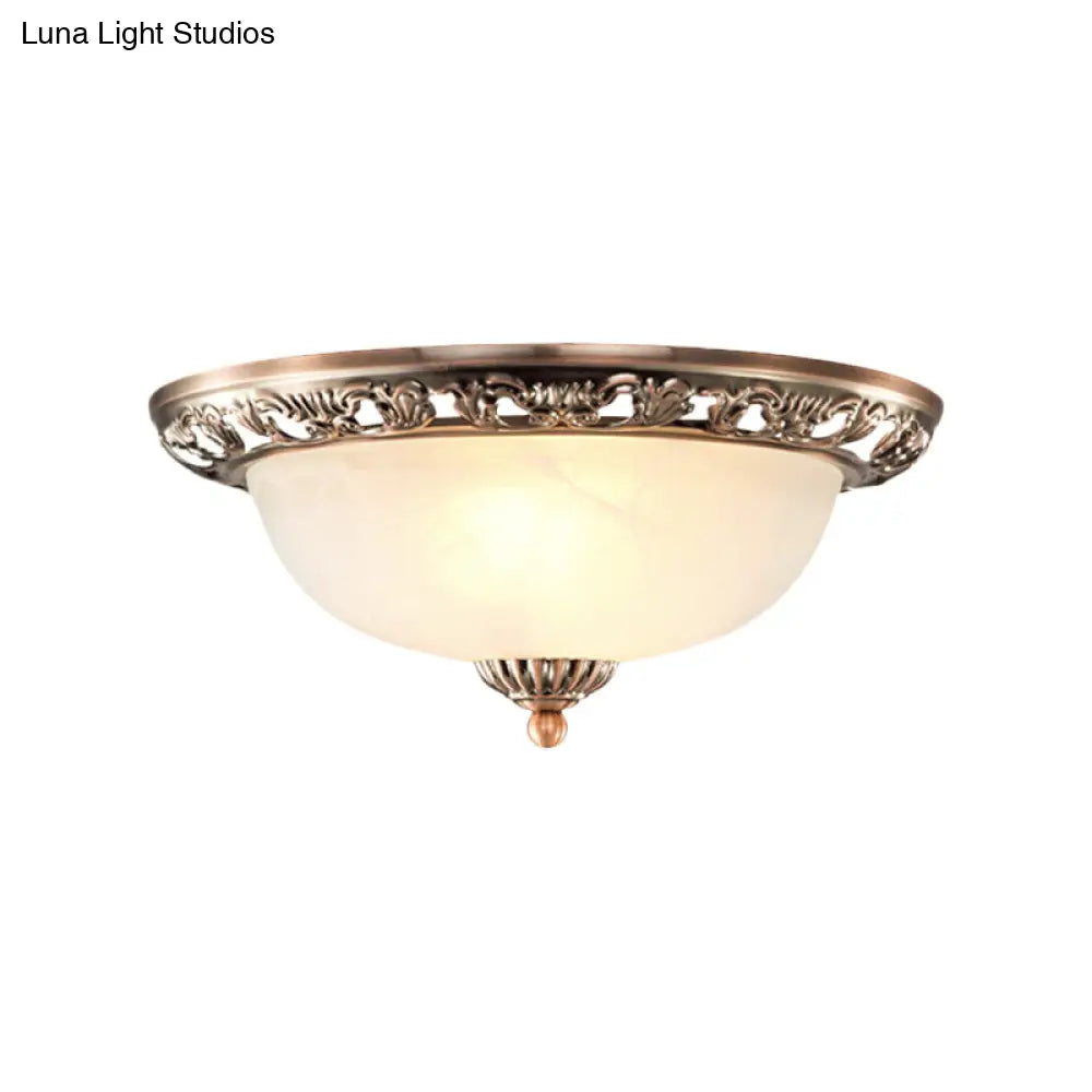 Vintage Dome Glass Flush Mount Ceiling Light Fixture - 2 Bulbs Brass/Bronze/Copper Finish 12.5/15