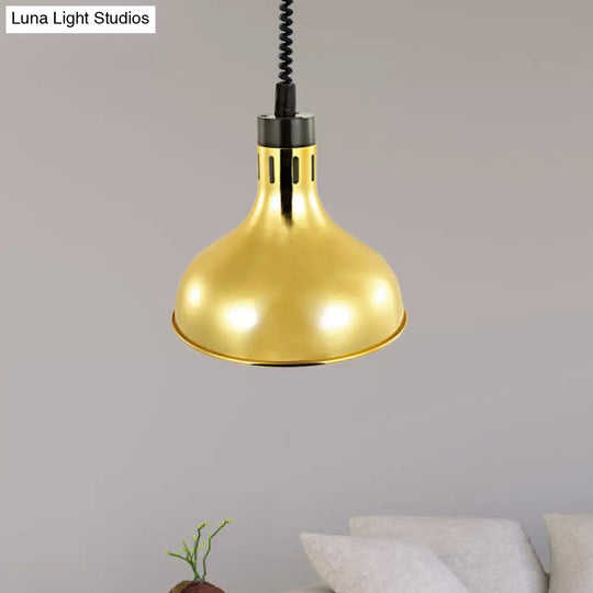 Vintage Dome Hanging Lamp: Extendable 1-Light Metallic Ceiling Fixture In Bronze/Copper For Kitchen