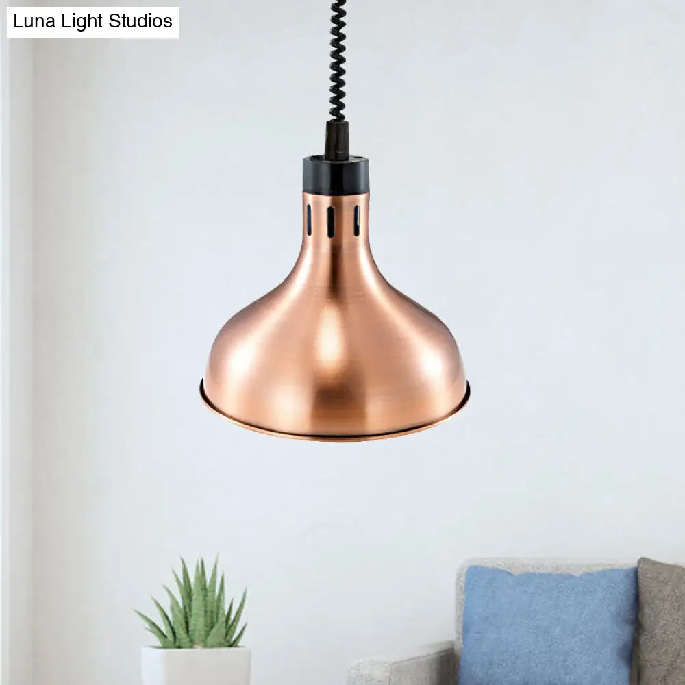 Vintage Dome Hanging Lamp With Extendable Arm 1-Light Metallic Ceiling Fixture In Bronze/Copper For