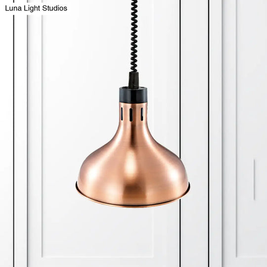 Vintage Dome Hanging Lamp: Extendable 1-Light Metallic Ceiling Fixture In Bronze/Copper For Kitchen