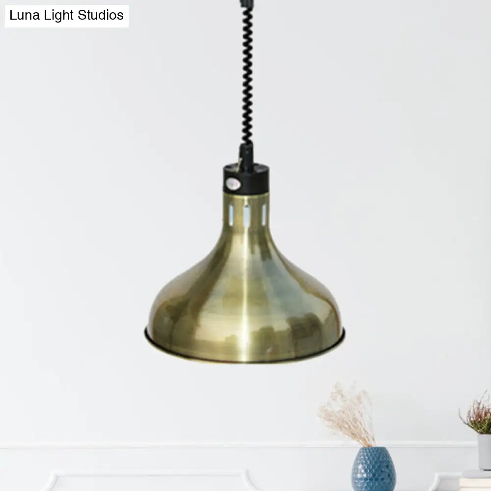 Vintage Dome Hanging Lamp With Extendable Arm 1-Light Metallic Ceiling Fixture In Bronze/Copper For