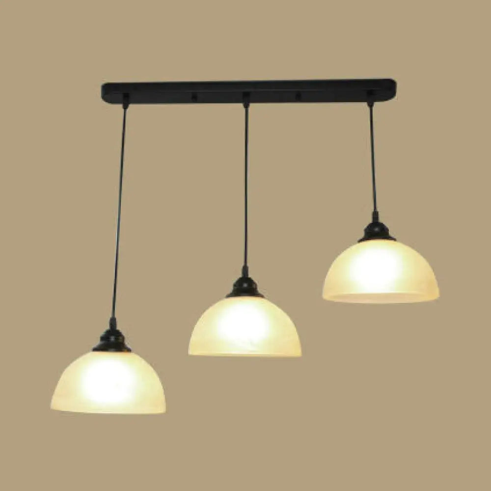 Vintage Dome Multi Pendant Light Fixture With 3 White Glass Bulbs - Black Hanging Lamp