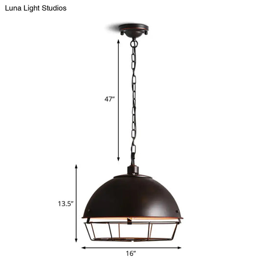 Vintage Dome Pendant Lamp - 1 Head Iron Hanging Light Fixture In Black/Silver For Dining Room