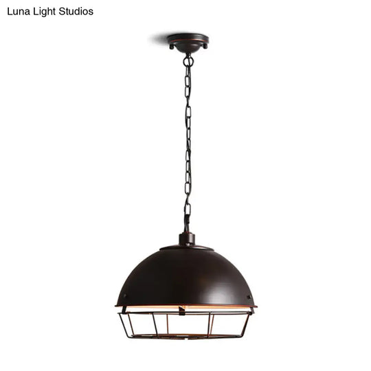 Vintage Dome Pendant Lamp - Iron Hanging Light Fixture For Dining Room In Black/Aged Silver