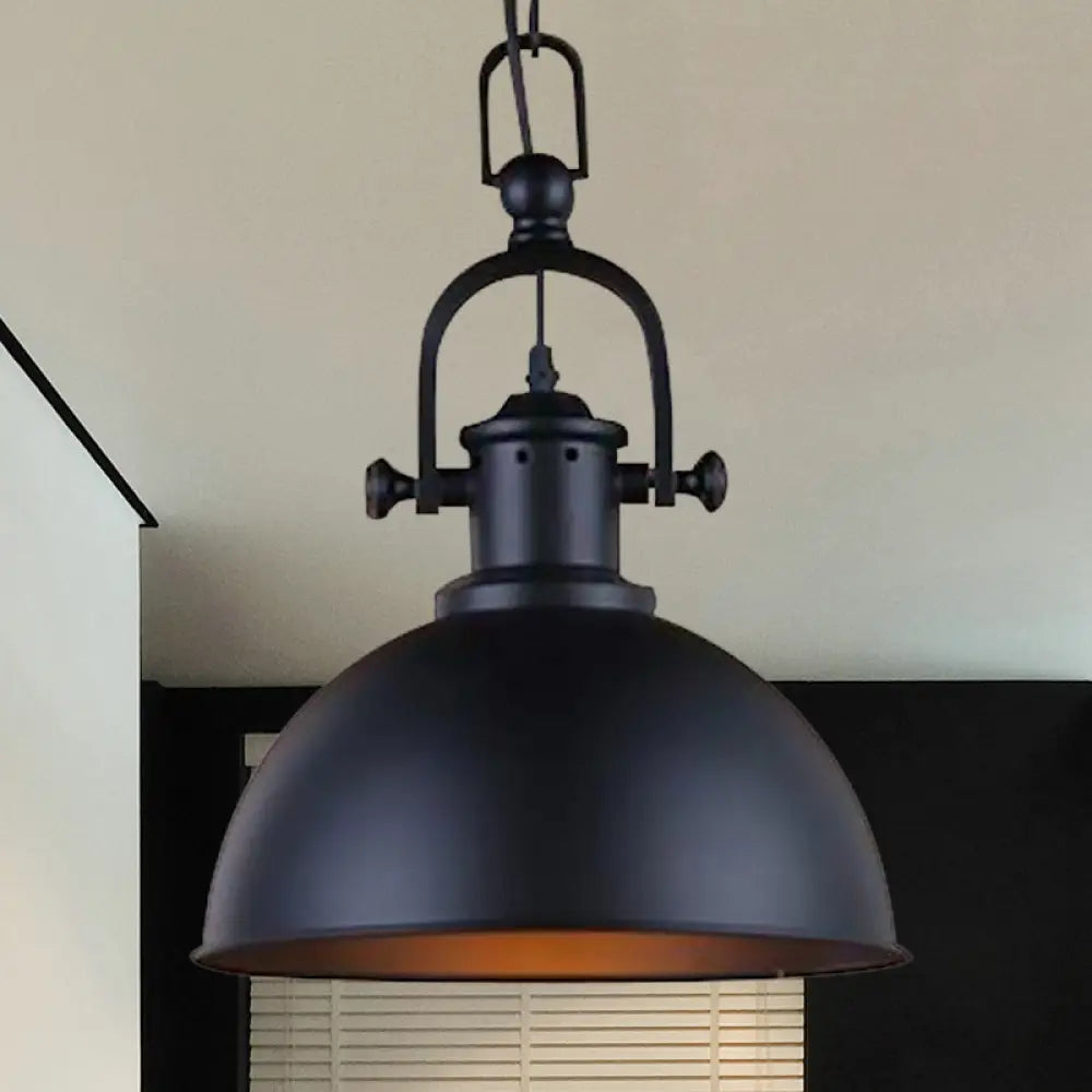 Vintage Dome Pendant Light In Black/White - Metal Hanging Lamp For Dining Room Black
