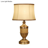 Vintage Drum Desk Lamp With Fabric Night Table Lighting - 1 Head Black/Brown/Green Pot Base