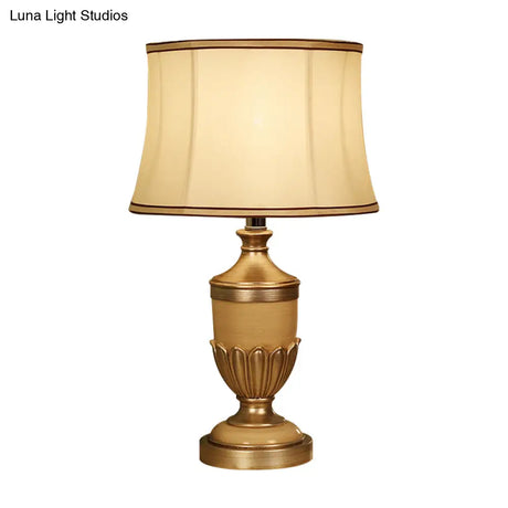 Vintage Drum Desk Lamp With Fabric Night Table Lighting - 1 Head Black/Brown/Green Pot Base