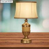 Vintage Drum Desk Lamp With Fabric Night Table Lighting - 1 Head Black/Brown/Green Pot Base