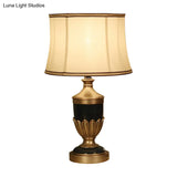 Vintage Drum Desk Lamp With Fabric Night Table Lighting - 1 Head Black/Brown/Green Pot Base