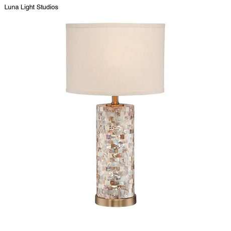Vintage Drum Table Lamp With Crystal Base For Study Room Or Nightlight - Brass Finish