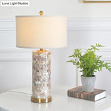 Vintage Drum Table Lamp With Crystal Base For Study Room Or Nightlight - Brass Finish
