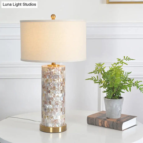 Vintage Drum Table Lamp With Crystal Base For Study Room Or Nightlight - Brass Finish