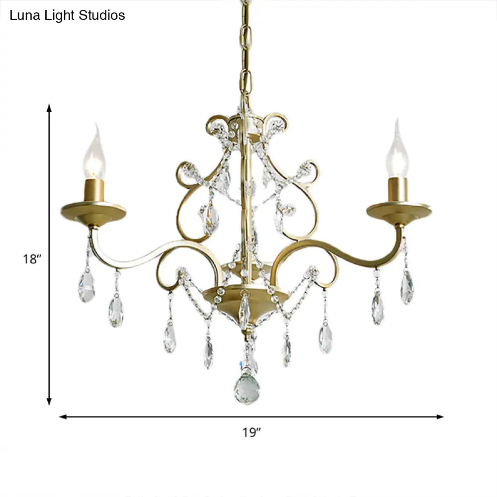 Vintage Exposed Chandelier Pendant Light With Crystal Deco - Gold Finish 3/6/8 Bulbs