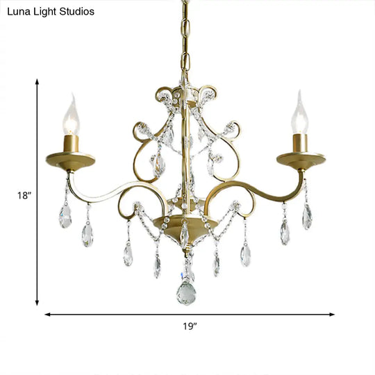 Vintage Exposed Chandelier Pendant Light With Crystal Deco - Gold Finish 3/6/8 Bulbs