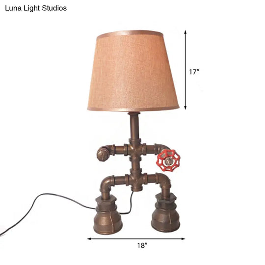 Vintage Fabric Conical Table Lamp With Water Pipe - Stylish 1-Light Restaurant Lighting In Bronze