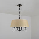 Vintage Fabric Pendant Chandelier - Elegant 4-Head Empire Shade Hanging Light For Bedroom Black