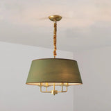 Vintage Fabric Pendant Chandelier - Elegant 4-Head Empire Shade Hanging Light For Bedroom Green