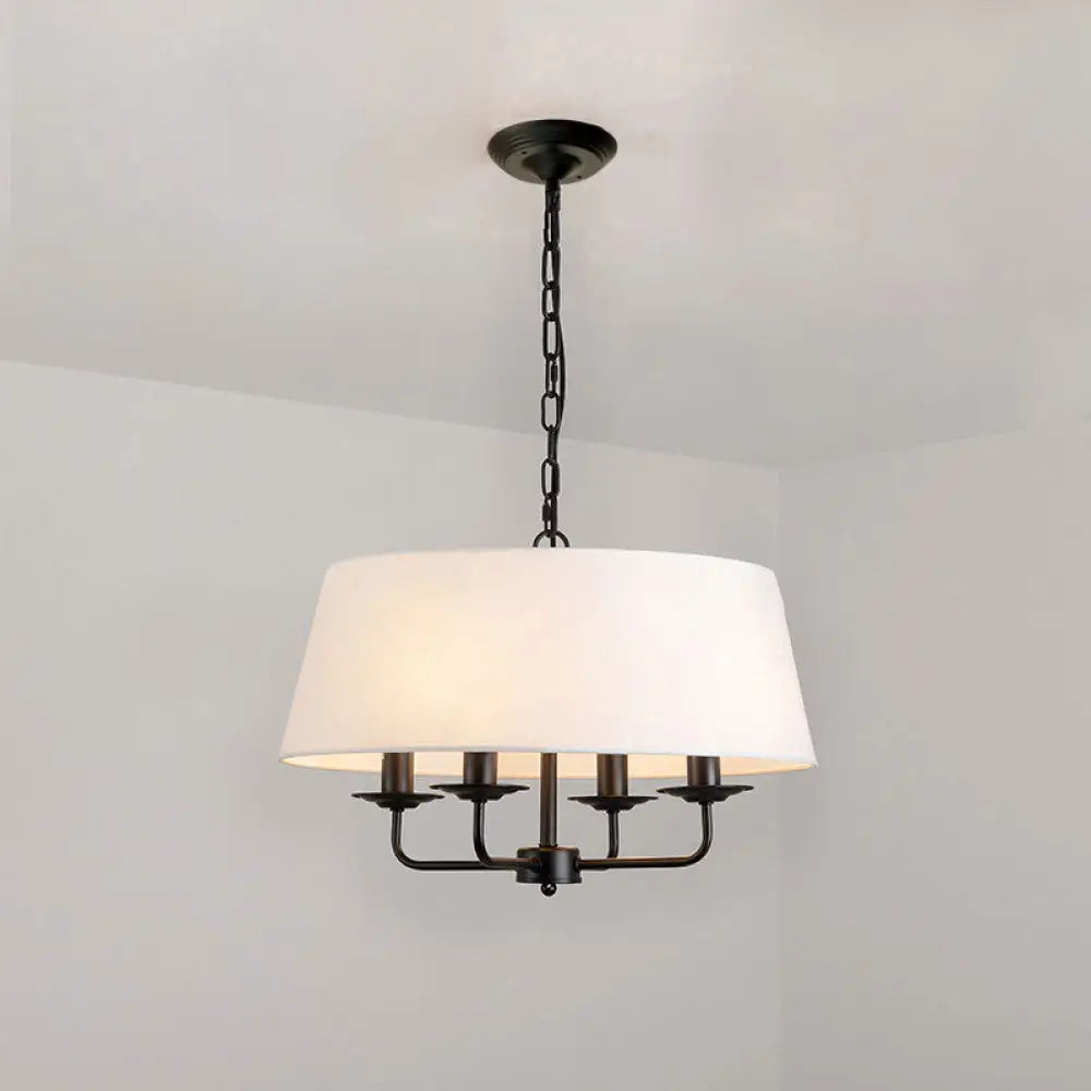 Vintage Fabric Pendant Chandelier - Elegant 4-Head Empire Shade Hanging Light For Bedroom White