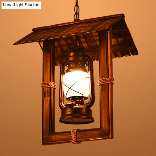 Vintage Style House/Fish Opal Glass Pendant Light In Weathered Copper - 1-Light Hanging Ceiling