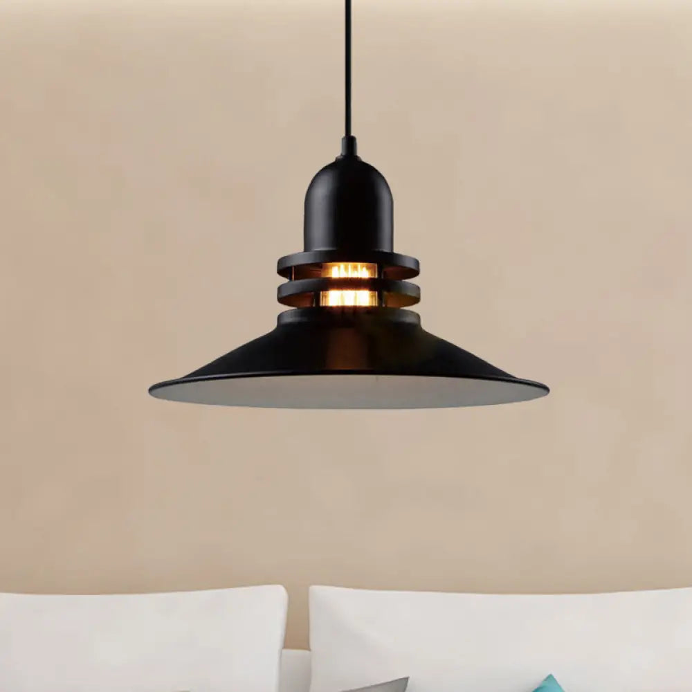 Vintage Flare Iron Hanging Ceiling Lamp For Restaurants - Black