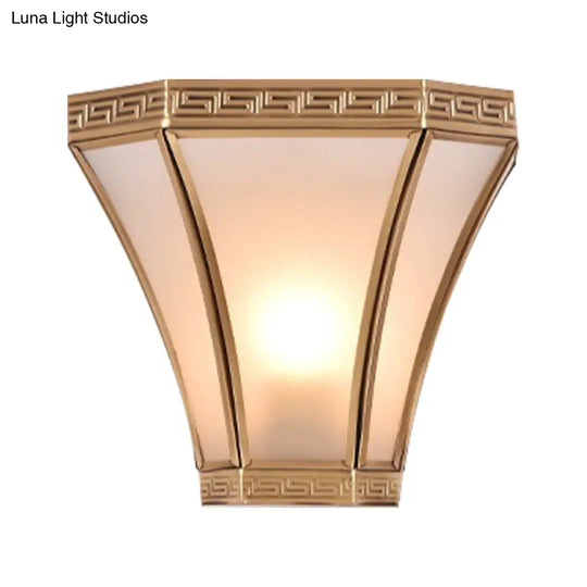 Vintage Flared Brass Sconce Light With Frosted Glass Shade - Gold Finish Wall Mounted Lamp