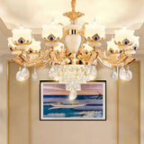 Vintage Floral Chandelier Pendant Light With Crystal - Cream Glass And Gold Finish 10 /