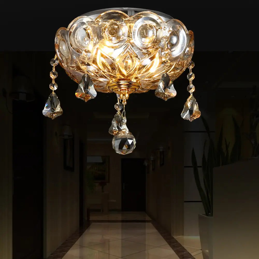 Vintage Flush Mount Ceiling Light With Crystal Ball Deco - Clear And Elegant For Corridors