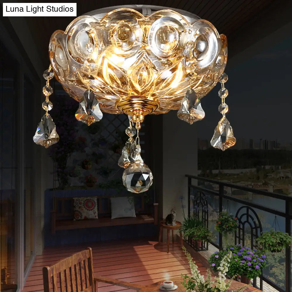 Vintage Flush Mount Ceiling Light With Crystal Ball Deco - Clear And Elegant For Corridors