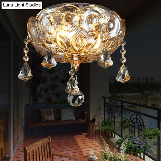 Vintage Flush Mount Ceiling Light With Crystal Ball Deco - Clear And Elegant For Corridors