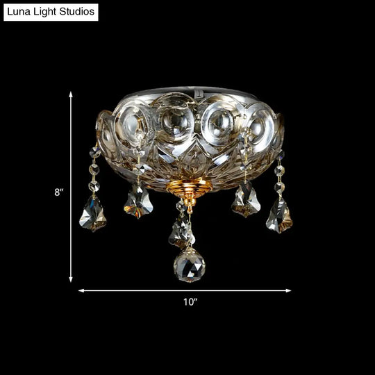 Vintage Flush Mount Ceiling Light With Crystal Ball Deco - Clear And Elegant For Corridors