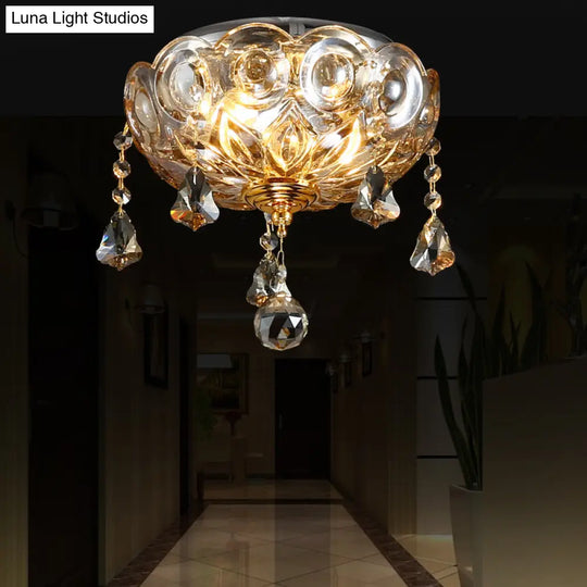 Vintage Flush Mount Ceiling Light With Crystal Ball Deco - Clear And Elegant For Corridors