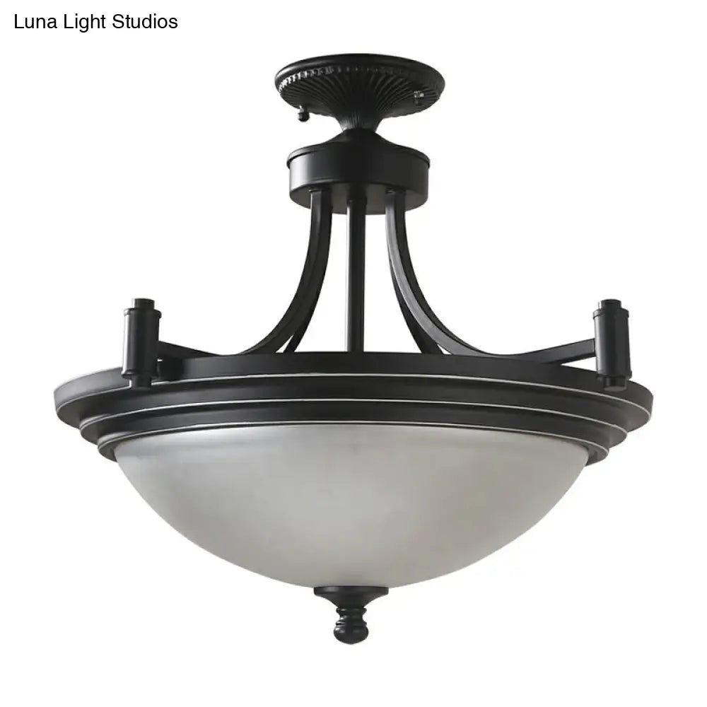 Vintage Frost Glass Semi Flush Mount With Bowl Shade: 3 - Bulb Black Entryway Ceiling Light