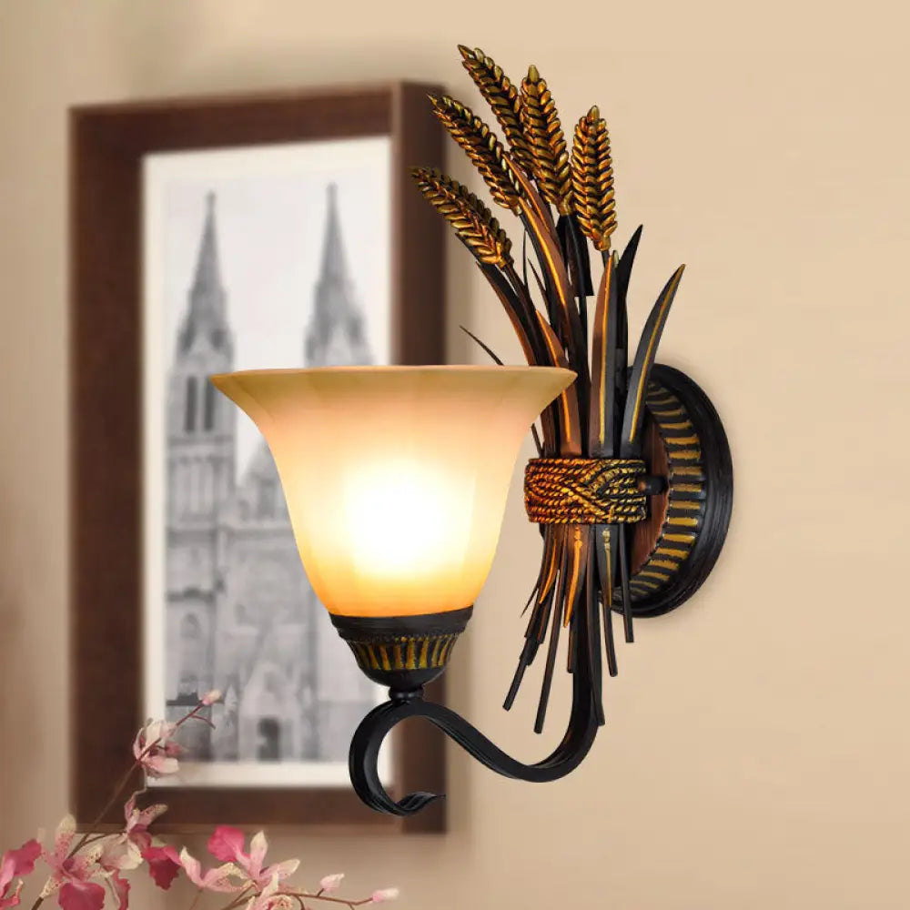 Vintage Frosted Glass Bell Wall Sconce Light - Black/Gold 1-Head Bedroom Lighting Black-Gold