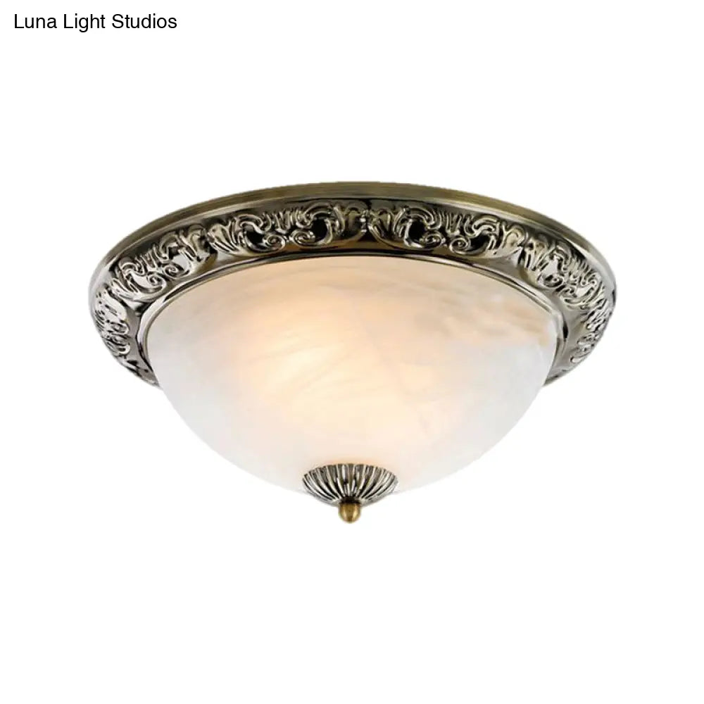 Vintage Frosted Glass Bronze/Copper Flushmount Ceiling Lamp - 2 Bulb 11/13/15 W