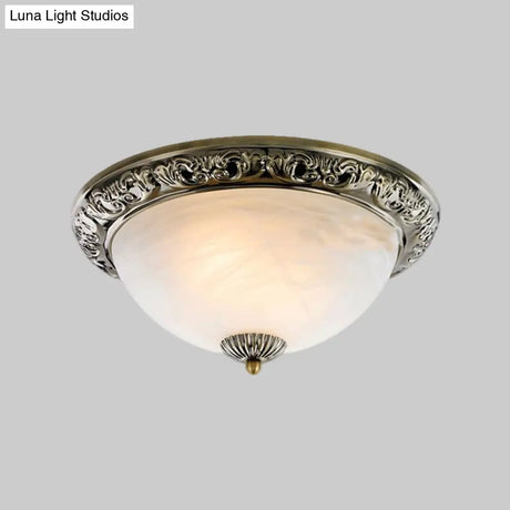 Vintage Frosted Glass Bronze/Copper Flushmount Ceiling Lamp - 2 Bulb 11’/13’/15’ W