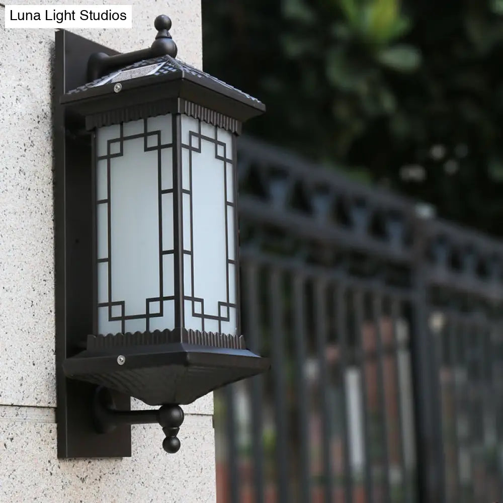 Vintage Frosted Glass Solar Lantern Sconce - Led Wall Light In Coffee