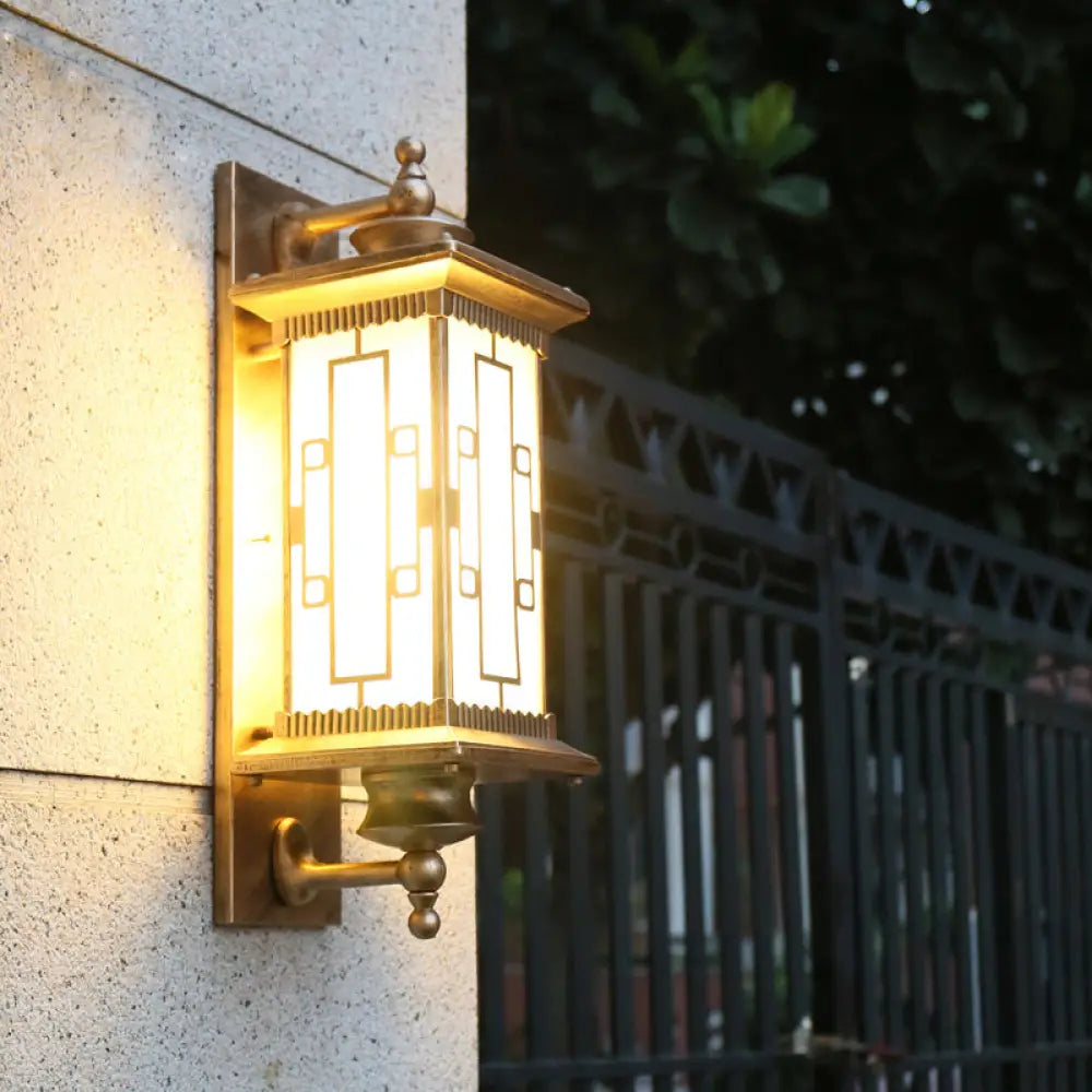 Vintage Frosted Glass Solar Lantern Sconce - Led Wall Light In Coffee / Column