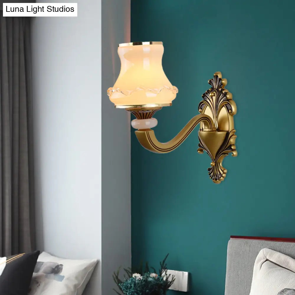 Vintage Frosted Glass Wall Lamp With Brass Mount - Urn Shape 1/2-Bulb Living Room Lighting