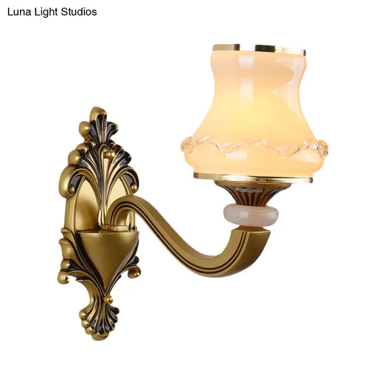 Vintage Frosted Glass Wall Lamp With Brass Mount - Urn Shape 1/2-Bulb Living Room Lighting