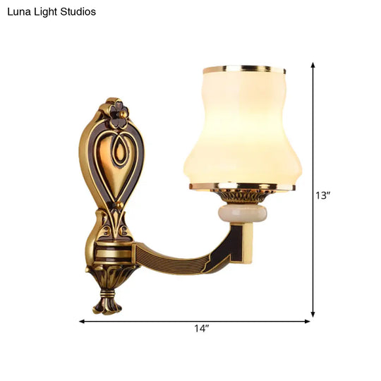 Vintage Frosted Glass Wall Lamp With Brass Mount - Urn Shape 1/2-Bulb Living Room Lighting